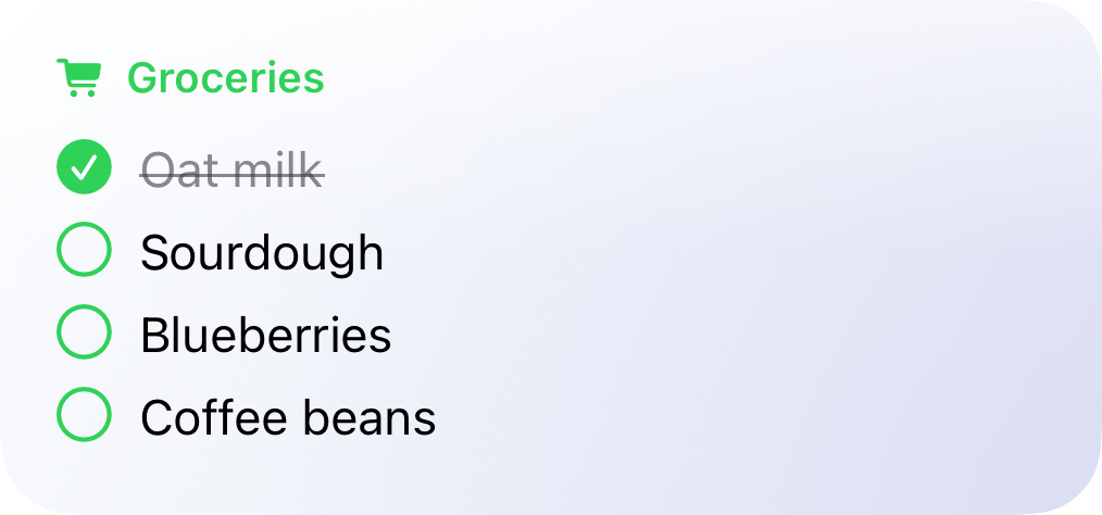 Groceries checklist widget